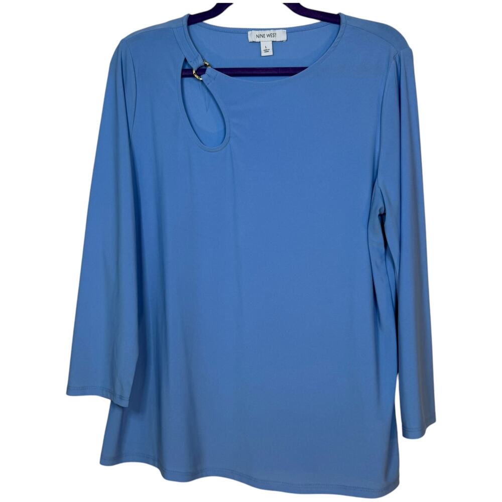 Nine‎ West Baby Blue 3/4 sleeve blouse w/ teardrop keyhole on the neckline Large